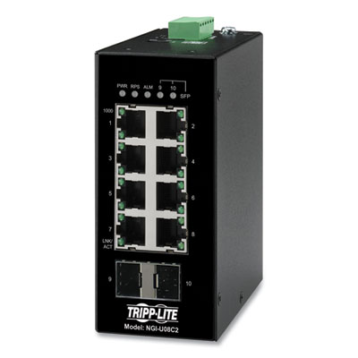 Tripp Lite 8-Port Unmanaged Industrial SFP Gigabit Ethernet Switch, TAA Compliant, Ships in 7-10 Business Days (NGIU08C2)