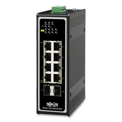 Tripp Lite 8-Port Unmanaged Industrial PoE+/SFP Gigabit Ethernet Switch, TAA Compliant, Ships in 7-10 Business Days (NGIU08C2POE8)