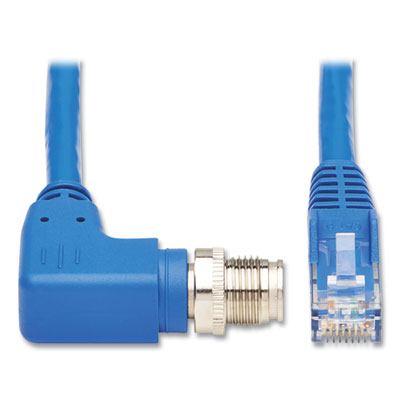 Tripp Lite M12 X-Code to RJ45 CAT6 Right-Angle Ethernet Cable, 16.4 ft, Blue, Ships in 7-10 Business Days (NM1260405MBL)