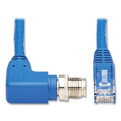 Tripp Lite M12 X-Code to RJ45 CAT6 Right-Angle Ethernet Cable, 32.8 ft, Blue, Ships in 7-10 Business Days (NM1260410MBL)
