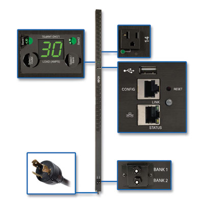Tripp Lite 24-Outlet 2.9kW Single-Phase Monitored Per-Outlet PDU, 10 ft Cord, Black, Ships in 7-10 Business Days (PDUNVR30LX)
