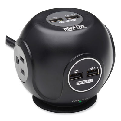 Tripp Lite Safe-IT Three-Outlet Spherical Surge Protector, 3 AC Outlets, 8 ft Cord, 540 J, Black, Ships in 7-10 Business Days (TRPTLP38UAM)