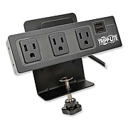 Tripp Lite Protect It! Three-Outlet Surge Protector with Desk Clamp, 4 AC Outlets, 10 ft Cord, 510 J, Black, Ships in 7-10 Business Days (TLP310USBC)