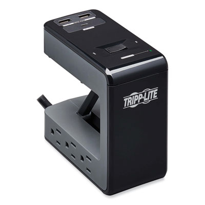 Tripp Lite Safe-IT Six-Outlet Clamp Surge Protector, 6 AC Outlets, 8 ft Cord, 1,080 J, Black, Ships in 7-10 Business Days (TLP648UCBAM)