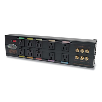Tripp Lite Isobar 10-Outlet Home/Business Theater Surge Protector, 10 AC Outlets, 8 ft Cord, 3,840 J, Black, Ships in 7-10 Business Days (HT10DBS)
