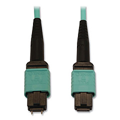 Tripp Lite OM3-Rated Fiber Optic Cable, 12-Strand MTP/MPO (M) to 12-Strand MTP/MPO (F), 16.4 ft, Aqua, Ships in 7-10 Business Days (N842B05M12MF)