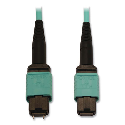 Tripp Lite OM3-Rated Fiber Optic Cable, 12-Strand MTP/MPO (M) to 12-Strand MTP/MPO (F), 32.8 ft, Aqua, Ships in 7-10 Business Days (N842B10M12MF)