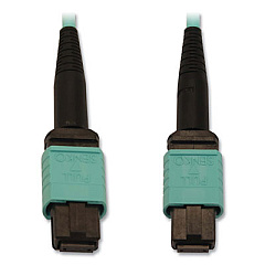 Tripp Lite OM3-Rated Fiber Optic Cable, 12-Strand MTP/MPO (F) to 12-Strand MTP/MPO (F), 3.3 ft, Aqua, Ships in 7-10 Business Days (N844B01M12P)