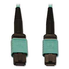 Tripp Lite OM3-Rated Fiber Optic Cable, 12-Strand MTP/MPO (F) to 12-Strand MTP/MPO (F), 32.8 ft, Aqua, Ships in 7-10 Business Days (N844B10M12P)