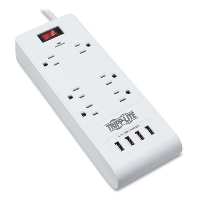 Tripp Lite Six-Outlet Surge Protector, 6 AC Outlets, 15 ft Cord, 900 J, White, Ships in 7-10 Business Days (TRPTLP64USBRA15)