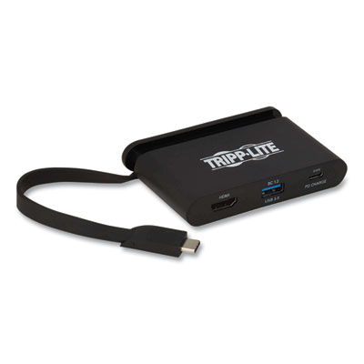 Tripp Lite USB-C Multiport Adapter with 4K HDMI, USB-A, Self-Storing Cable, and 100 W PD Charging, Black, Ships in 7-10 Business Days (TRPU444T6NH4UBC)