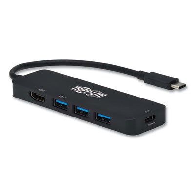 Tripp Lite USB-C Multiport Adapter with 4K HDMI, 3 USB-A Hub Ports, and 100 W PD Charging, HDMI, Black, Ships in 7-10 Business Days (U44406NH3UC2)