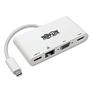 Tripp Lite USB-C Multiport Adapter with 4K HDMI, VGA, USB-A, Gigabit Ethernet, and HDCP, White, Ships in 7-10 Business Days (TRPU44406NHV4GU)