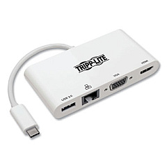 Tripp Lite USB-C Multiport Adapter with 4K HDMI, VGA, USB-A, Gigabit Ethernet, and HDCP, White, Ships in 7-10 Business Days (TRPU44406NHV4GU)