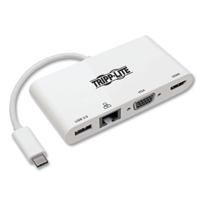 Tripp Lite USB-C Multiport Adapter with 4K HDMI, VGA, USB-A, Gigabit Ethernet, and HDCP, White, Ships in 7-10 Business Days (TRPU44406NHV4GU)