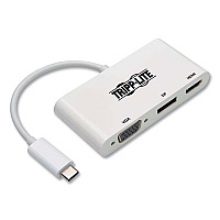 Tripp Lite USB-C DisplayPort and VGA with MST Triple Display Adapter, DisplayPort/HDMI/VGA/SVGA, White, Ships in 7-10 Business Days (U44406NHVDPW)