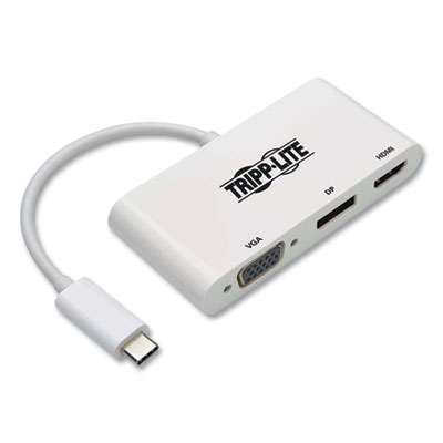 Tripp Lite USB-C DisplayPort and VGA with MST Triple Display Adapter, DisplayPort/HDMI/VGA/SVGA, White, Ships in 7-10 Business Days (U44406NHVDPW)