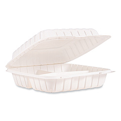 Dart Hinged Lid Containers, 3-Compartment, 9 x 8.75 x 3, White, Plastic, 150/Carton (DCC90MFPPHT3R)