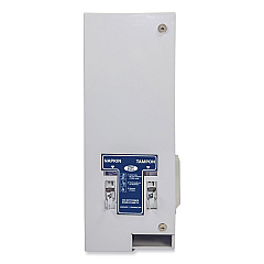 HOSPECO Dual Sanitary Napkin/Tampon Dispenser, 25 Cent Coin Mechanism, 11.13 x 7.63 x 26.38, White/Blue (HOS125)