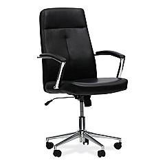 Workspace by Alera Leather Task Chair, Supports Up to 275 lb, 18.19" to 21.93" Seat Height, Black Seat, Black Back (ALEWS4116)