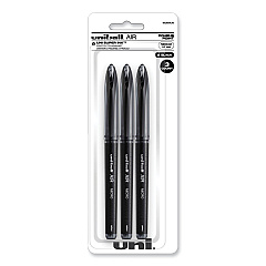 uniball AIR Porous Gel Pen, Stick, Medium 0.7 mm, Black Ink, Black Barrel, 3/Pack (UBC1926808)
