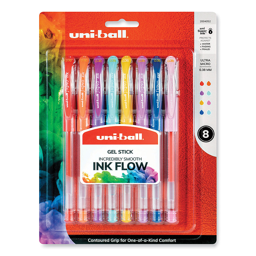 uniball Gel Pen, Stick, Ultra-Fine 0.38 mm, Assorted Ink and Barrel Colors, 8/Pack (UBC2004052)