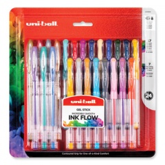 uniball Gel Pen, Stick, Assorted Sizes, Assorted Ink Colors, Clear Barrel, 24/Pack (2004056)