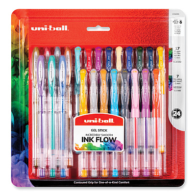 uniball Gel Pen, Stick, Assorted Sizes, Assorted Ink and Barrel Colors, 24/Pack (UBC2004056)