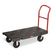 Rubbermaid Commercial Heavy-Duty Utility Cart with Lipped Shelves, Plastic, 2 Shelves, 750 lb Capacity, 26" x 55" x 33.25", Black (4546BLA)