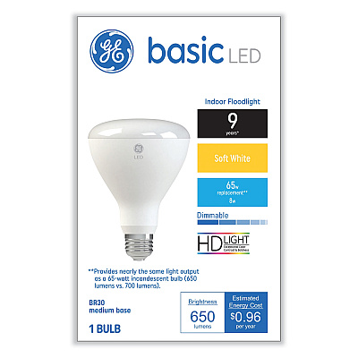 GE Basic LED Dimmable Indoor Flood Light Bulbs, BR30, 8 W, Soft White (GEL48198)