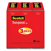 Scotch Transparent Tape, 1" Core, 0.75" x 27.77 yds, Crystal Clear, 3/Pack (MMM600K3)