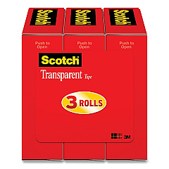 Scotch Transparent Tape, 1" Core, 0.75" x 27.77 yds, Crystal Clear, 3/Pack (MMM600K3)