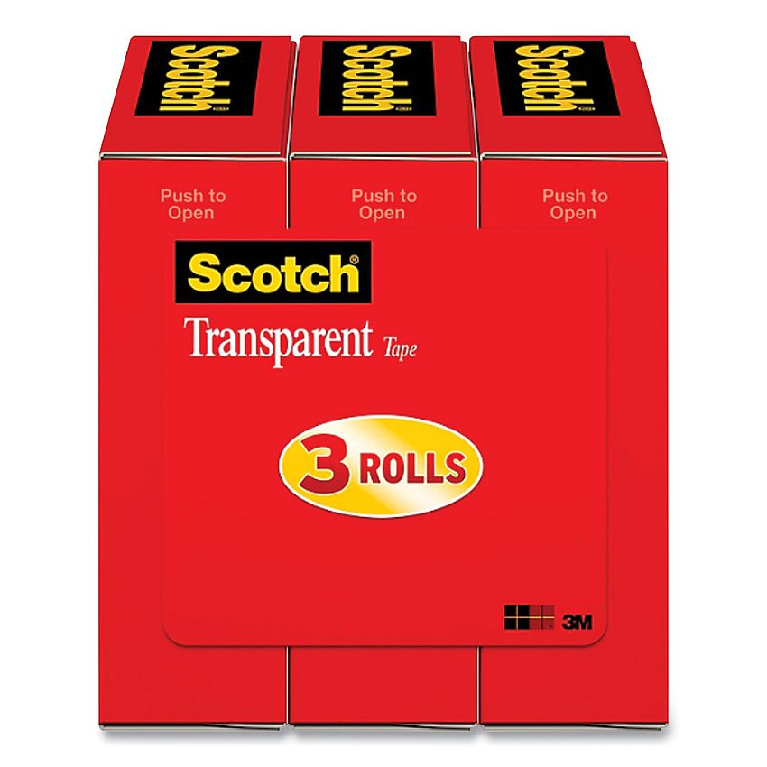 Scotch Transparent Tape, 1" Core, 0.75" x 27.77 yds, Crystal Clear, 3/Pack (MMM600K3)