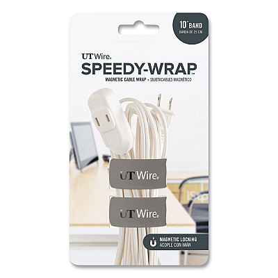 UT Wire Speedy-Wrap Magnetic Cable Wrap, 0.82" x 10", Gray, 2/Pack (RBOUTWSWM2GY)
