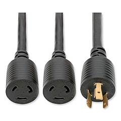 Tripp Lite L6-20P to L6-20R Y Splitter Power Extension Cord, 1 ft, 20 A, Black, Ships in 7-10 Business Days (TRPP0390012)