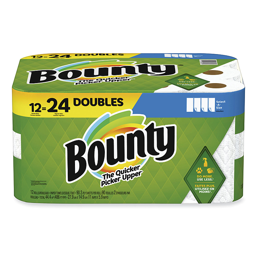 Bounty Select-a-Size Kitchen Roll Paper Towels, 2-Ply, 5.9 x 11, White, 90 Sheets/Double Roll, 12 Rolls/Carton (PGC08664)