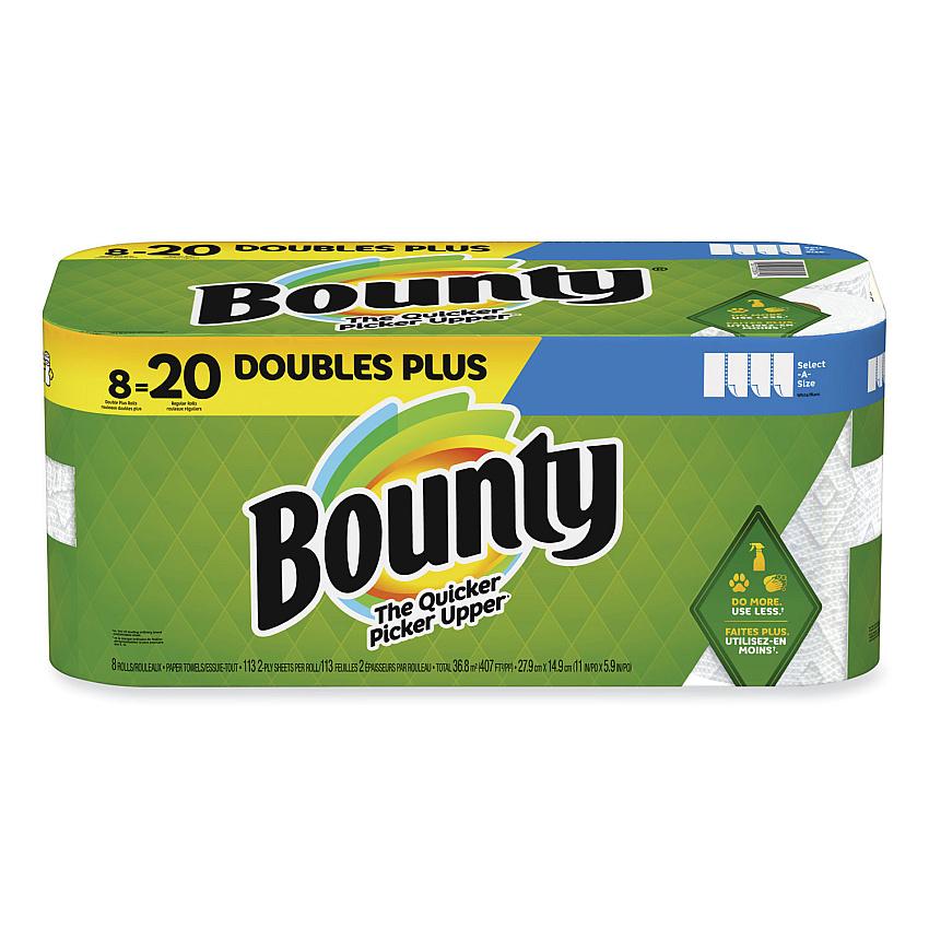 Bounty Select-a-Size Kitchen Roll Paper Towels, 2-Ply, 5.9 x 11, White, 113 Sheets/Double Plus Roll, 8 Rolls/Pack (PGC17734)
