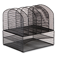 Safco Onyx Mesh Desk Organizer, Two Horizontal and Six Upright Sections, Letter Size Files, 13.25 x 11.32 x 13.32, Black (SAF3214BLKD)