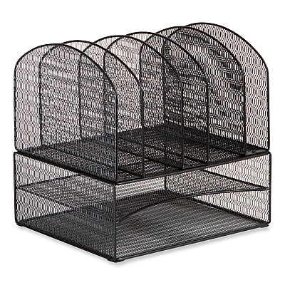 Safco Onyx Mesh Desk Organizer, Two Horizontal and Six Upright Sections, Letter Size Files, 13.25 x 11.32 x 13.32, Black (SAF3214BLKD)