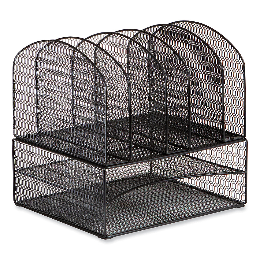 Safco Onyx Mesh Desk Organizer, Two Horizontal and Six Upright Sections, Letter Size Files, 13.25 x 11.32 x 13.32, Black (SAF3214BLKD)