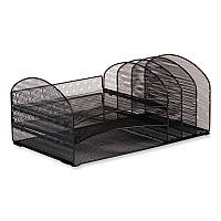 Safco Onyx Mesh Desk Organizer with Three Horizontal and Upright Sections, Letter Size Files, 19.62 x 11.32 x 8.5, Black (SAF3213BLKD)