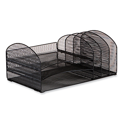 Safco Onyx Mesh Desk Organizer with Three Horizontal and Upright Sections, Letter Size Files, 19.62 x 11.32 x 8.5, Black (SAF3213BLKD)