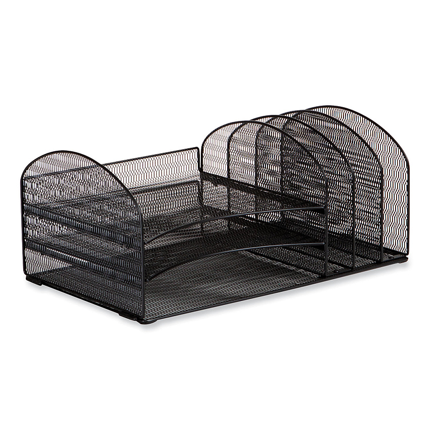 Safco Onyx Mesh Desk Organizer with Three Horizontal and Upright Sections, Letter Size Files, 19.62 x 11.32 x 8.5, Black (SAF3213BLKD)