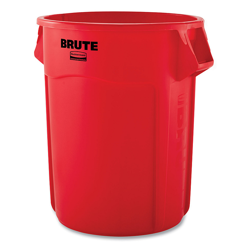 Rubbermaid Commercial Vented Round Brute Container, 55 gal, Plastic, Red, 3/Carton (FG265500RED)