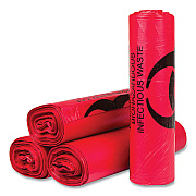 Inteplast Group High-Density Commercial Can Liners, Infectious Waste Biohazard, 33 gal, 13 mic, 33" x 40", Red, Interleaved, 25/RL, 20 RL/CT (IBSS334014RH)