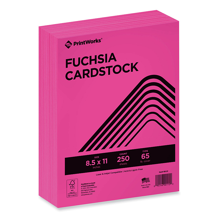 Printworks Color Cardstock, 65 lb Cover Weight, 8.5 x 11, Fuchsia, 250/Ream (PRB00112)