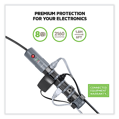 Belkin Pivot Plug Surge Protector, 8 AC Outlets, 6 ft Cord, 1,800 J, Black (BP10800006)