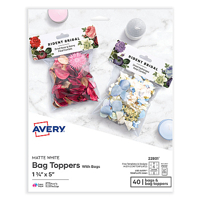 Avery Sure Feed Printable Toppers with Bags, 1.75 x 5, White, 40/Pack (AVE22801)