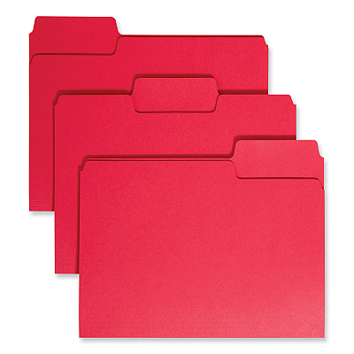 Smead SuperTab Colored File Folders, 1/3-Cut Tabs: Assorted, Letter Size, 0.75" Expansion, 11-pt Stock, Red, 100/Box (SMD11983)