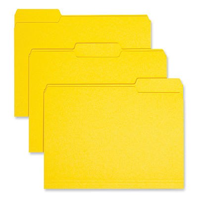 Smead Interior File Folders, 1/3-Cut Tabs: Assorted, Letter Size, 0.75" Expansion, Yellow, 100/Box (SMD10271)